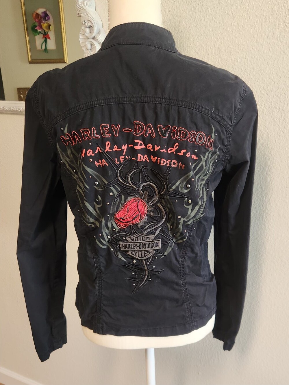 Harley-Davidson Black Jacket with Red Embroidered Rose
